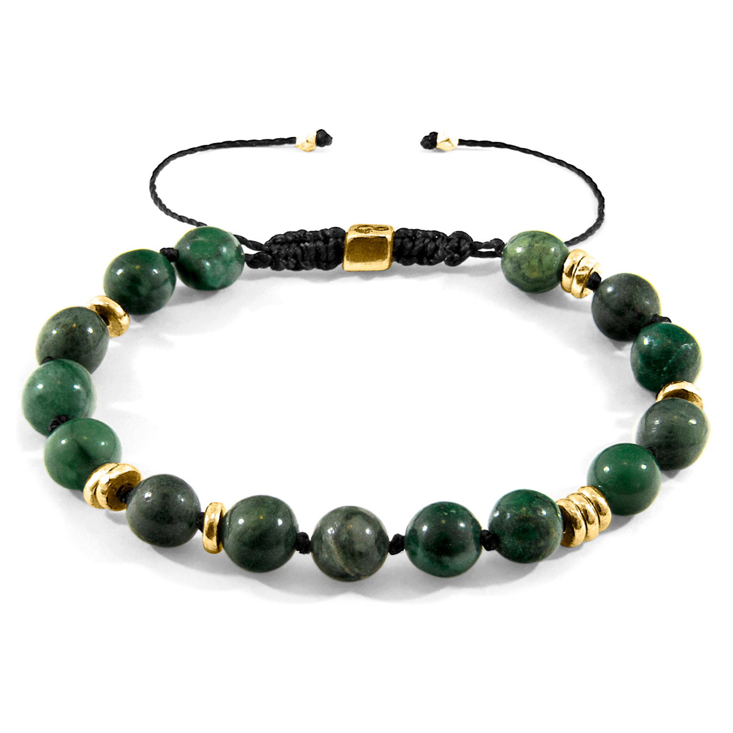 Anchor & Crew Green Jade Agaya 9ct Yellow Gold and Stone Beaded Macrame Bracelet