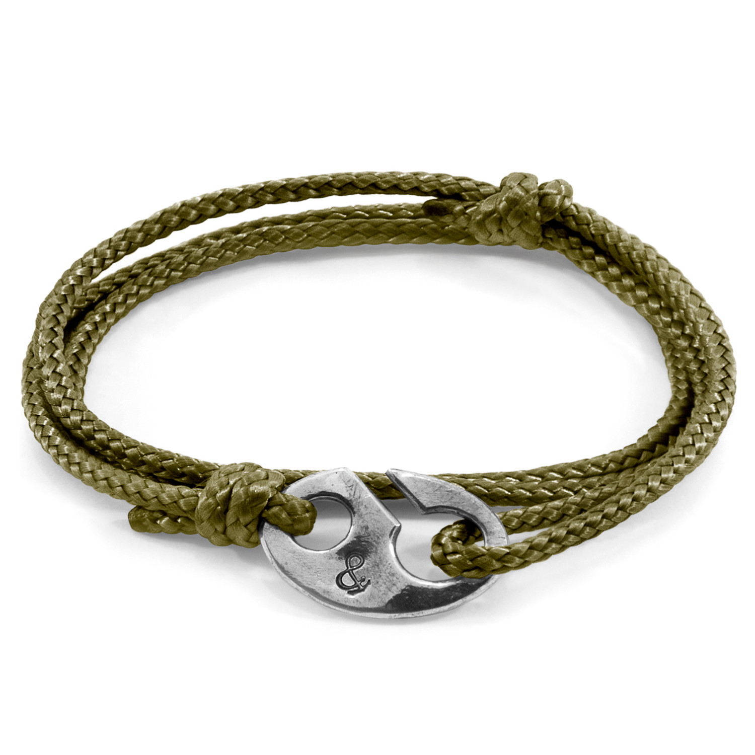 Anchor & Crew Khaki Green Windsor Silver and Rope Bracelet