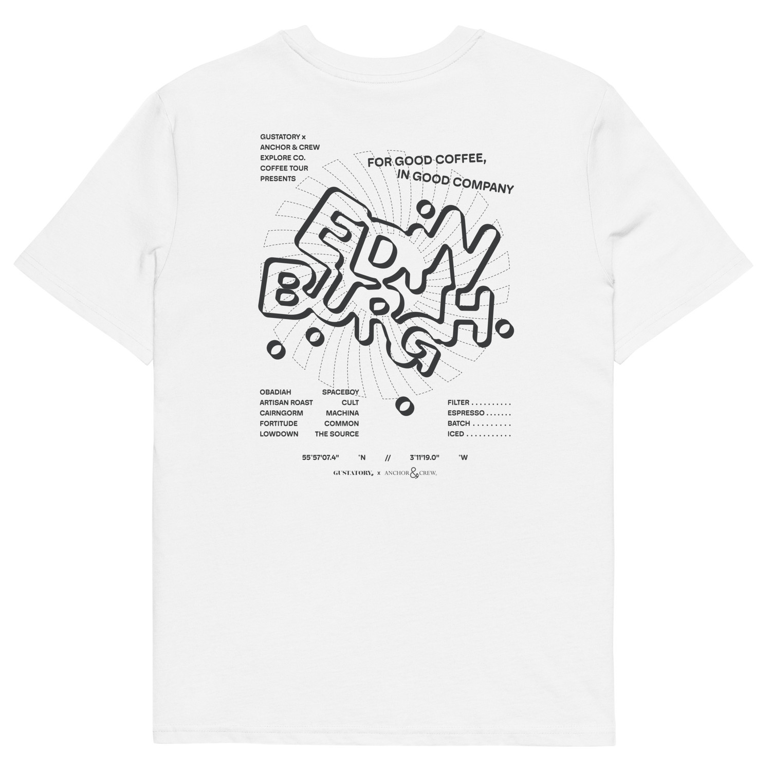 ANCHOR & CREW x GUSTATORY Edinburgh Coffee Scene Organic Cotton Embroidered T-Shirt