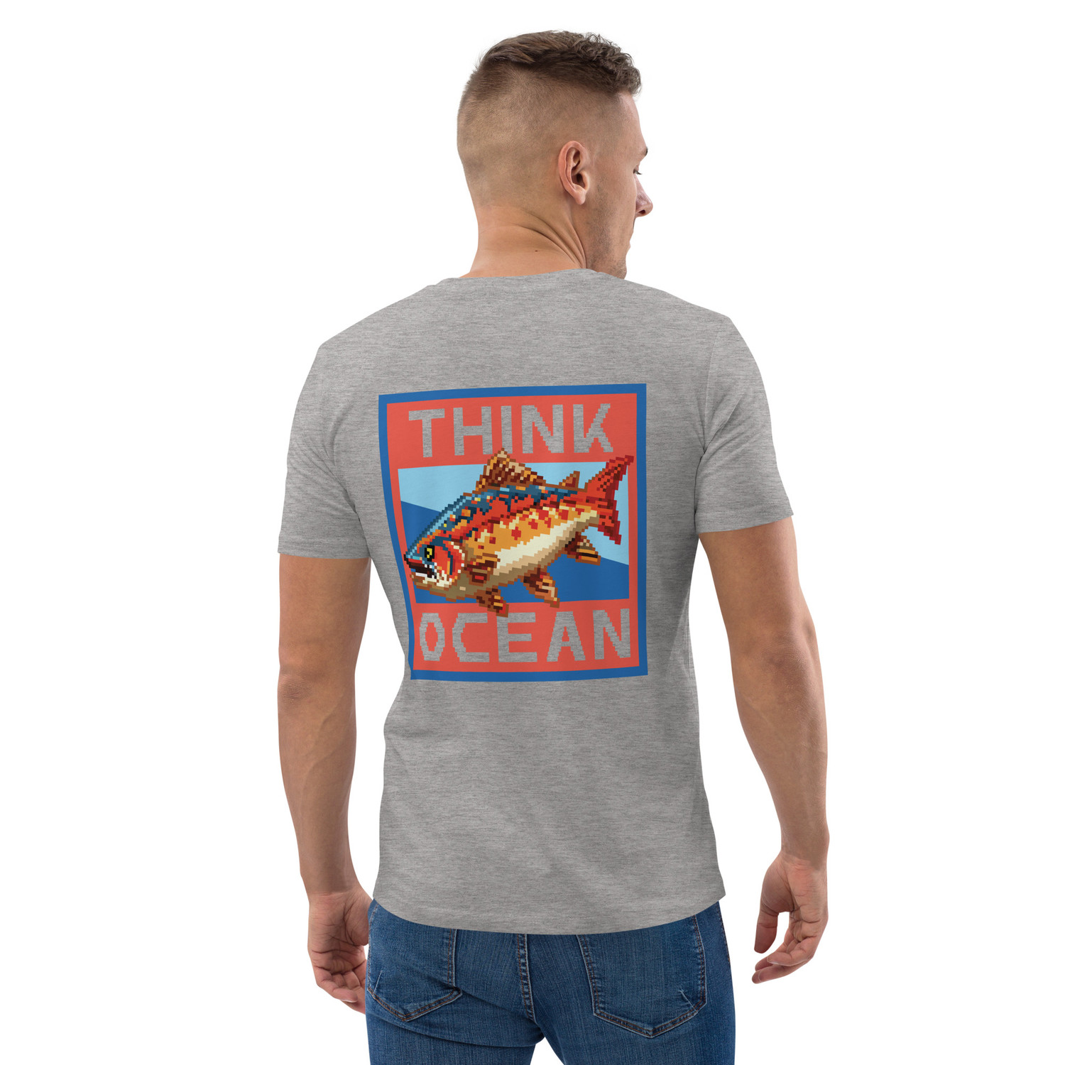 Think Ocean Fish Pixel Art Organic Cotton T-Shirt 