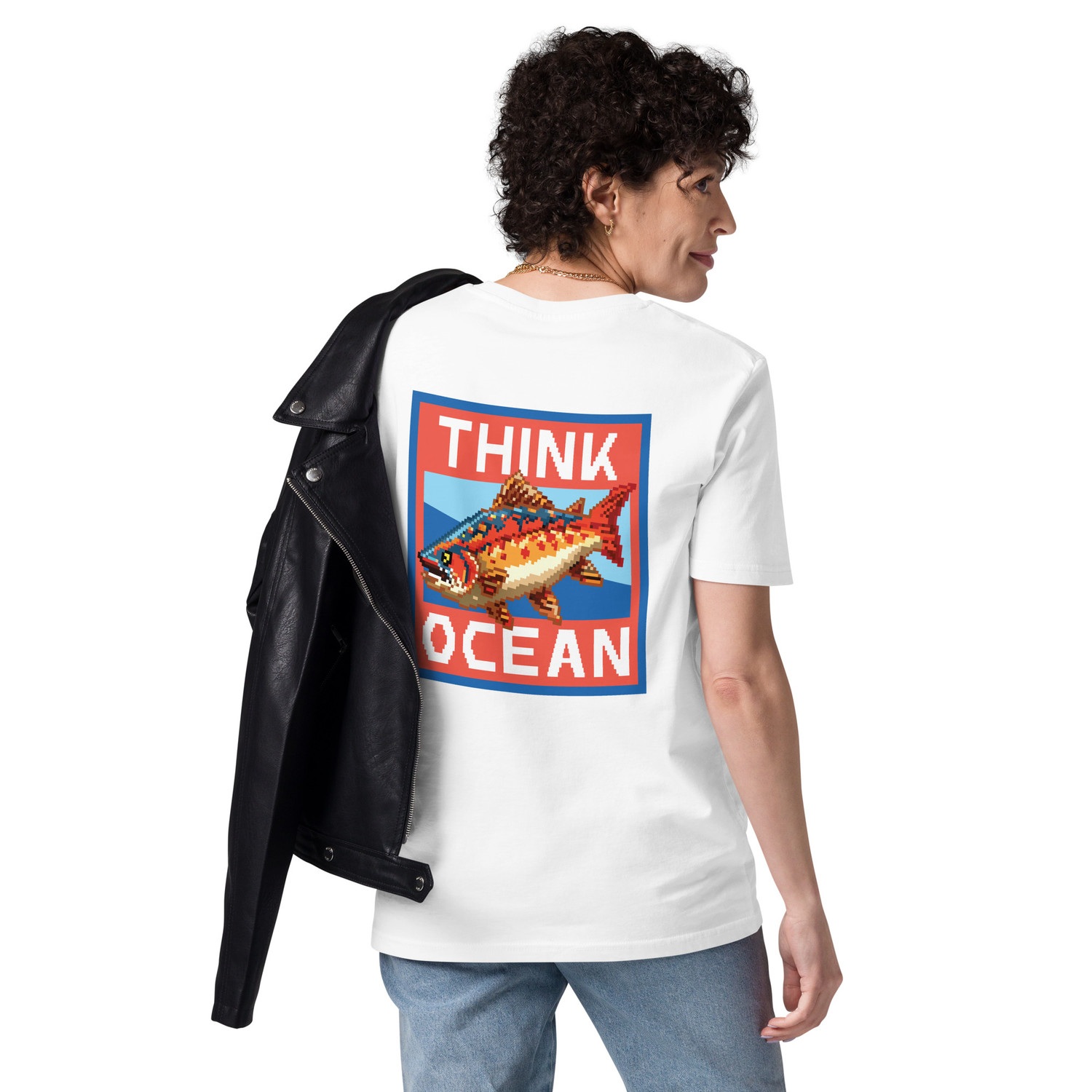 Think Ocean Fish Pixel Art Organic Cotton T-Shirt 