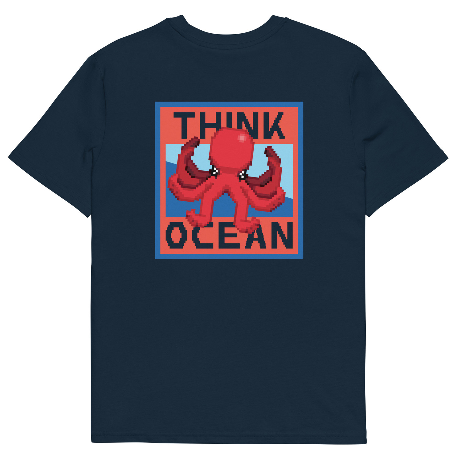 Think Ocean Octopus Pixel Art Organic Cotton T-Shirt 