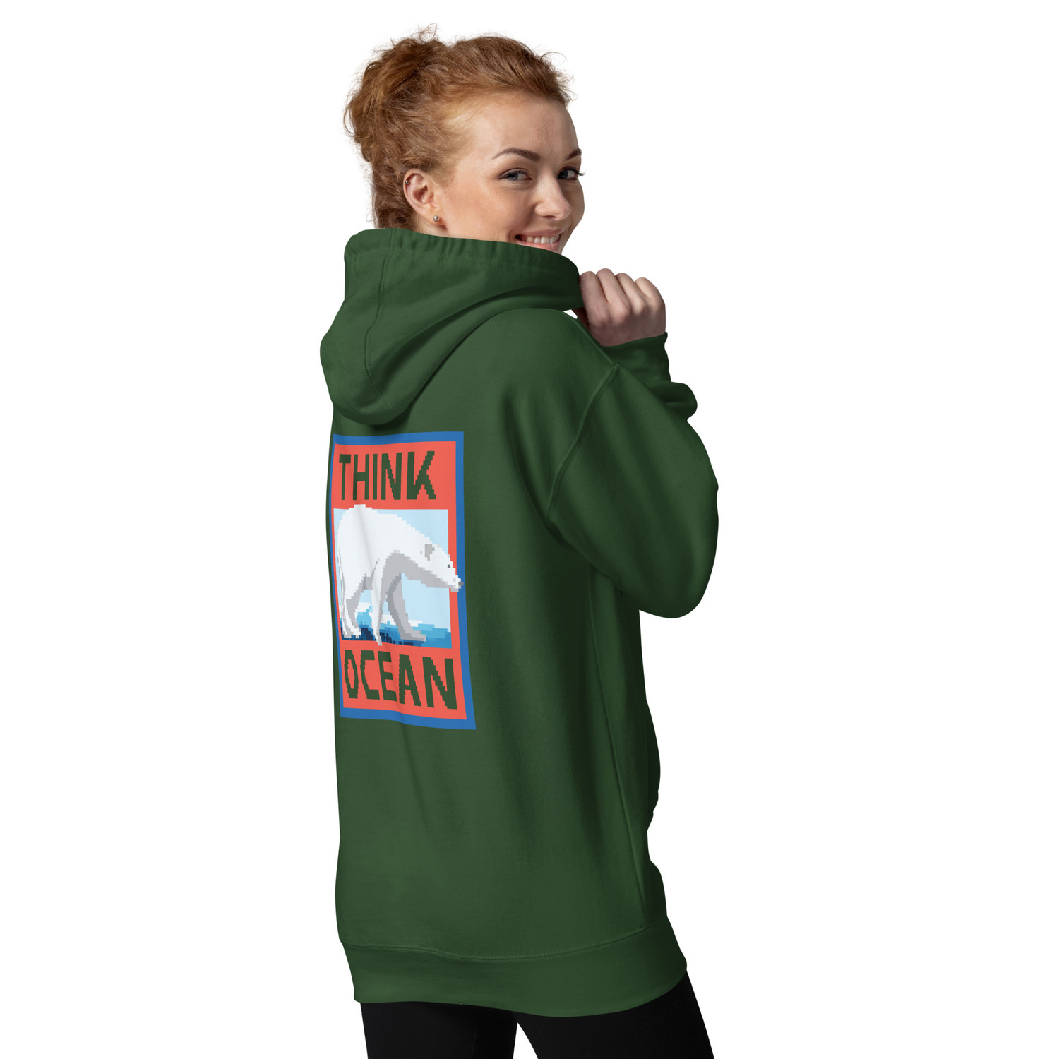 Think Ocean Polar Bear Pixel Art Cotton Blend Hoodie