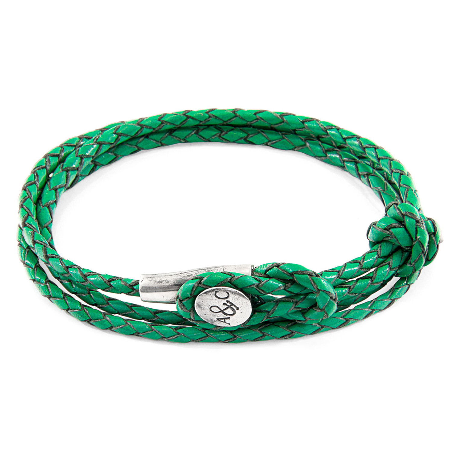 Anchor & Crew Fern Green Dundee Silver and Braided Leather Bracelet