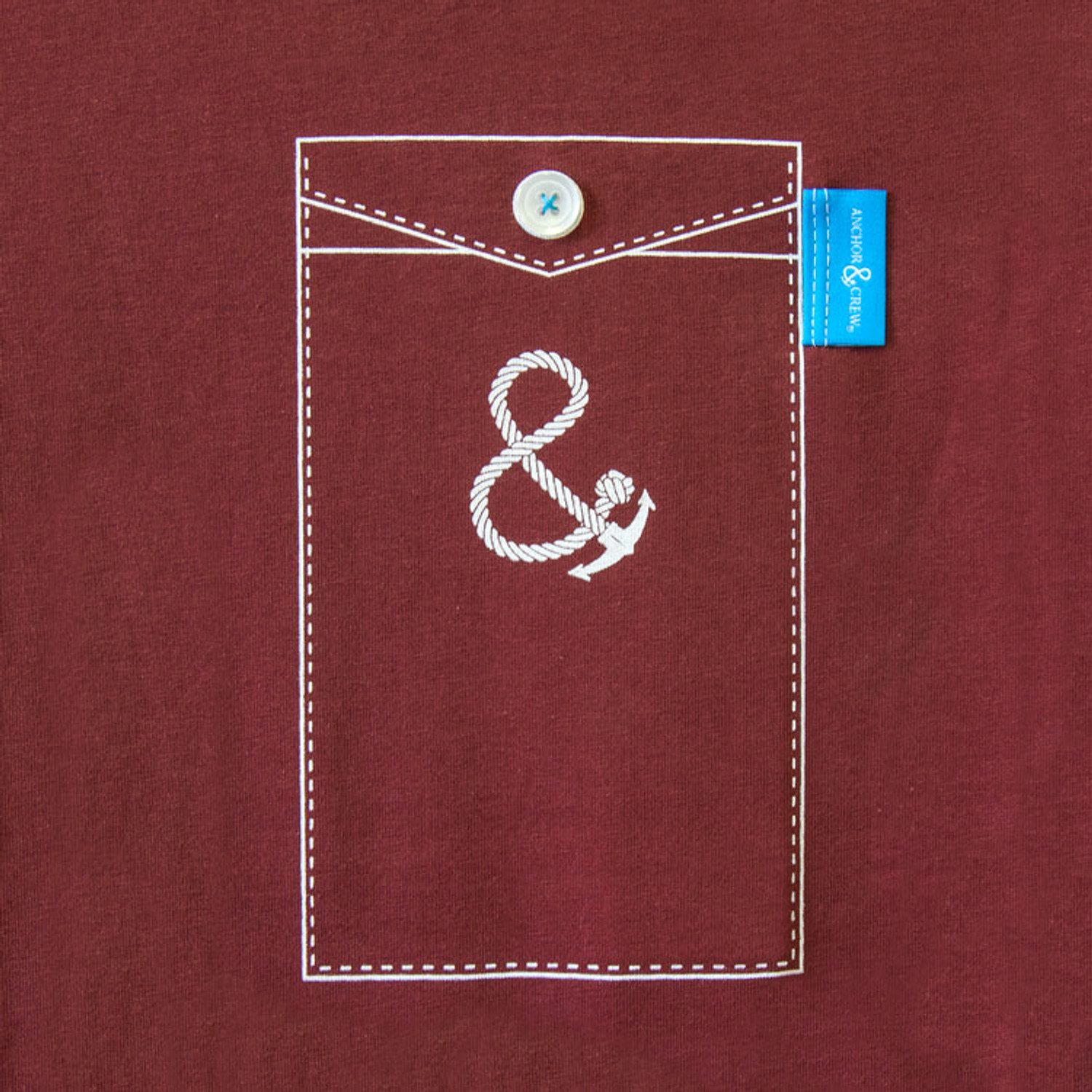 Anchor & Crew Fire Brick Red Anchormark Print Organic Cotton T-Shirt Pocket