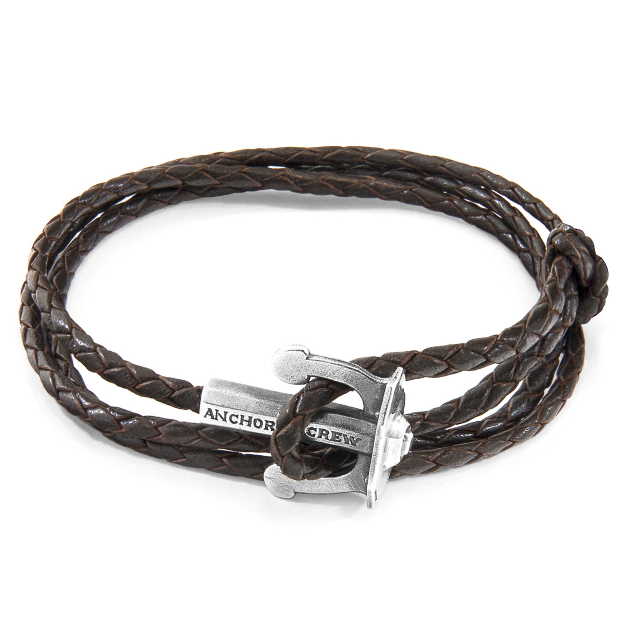 Mens Cuban Links Woven Leather Bracelet in Silver