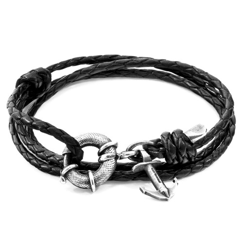 Anchor Leather Silver Bracelet