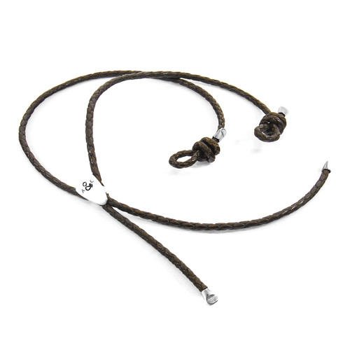 Anchor & Crew Dark Brown Pembroke Silver and Braided Leather Eyewear Strap