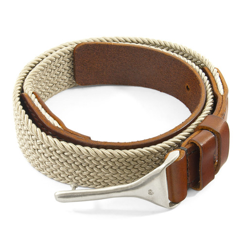 Anchor & Crew Beige Braid Harleck Leather and Nickel Belt