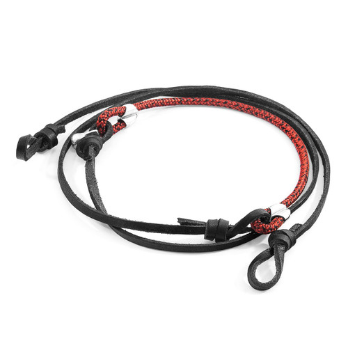 Anchor & Crew Red Noir Conway Silver and Rope Eyewear Strap w/ Coal Black Leather