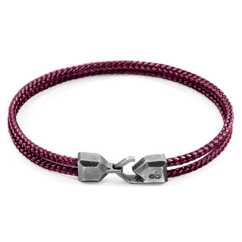 Anchor & Crew Aubergine Purple Cromer Silver and Rope Bracelet