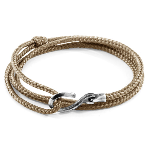 Anchor & Crew Sand Brown Heysham Silver and Rope Bracelet