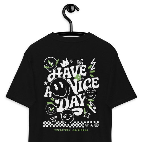 GUSTATORY Originals Have A Nice Day Heavy Cotton Embroidered T-Shirt