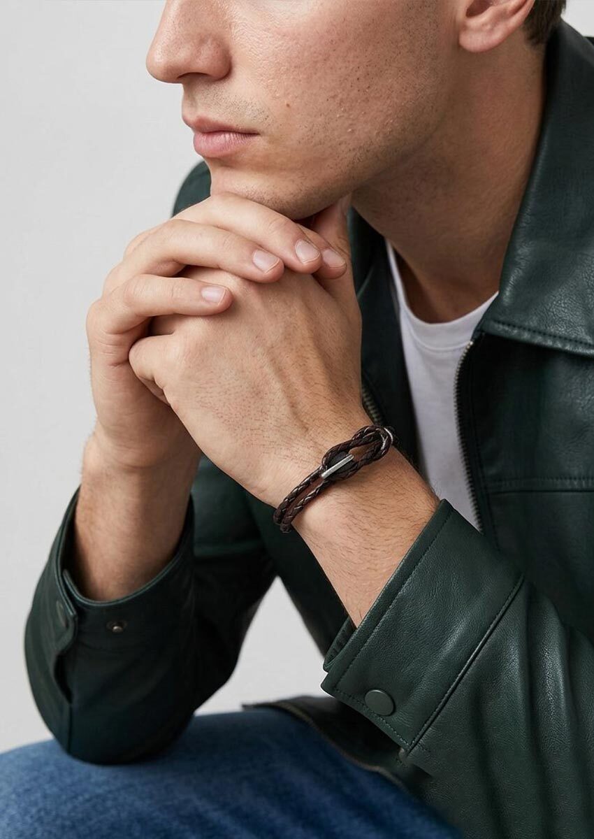 Casual Brown Black Mens Leather Bracelets