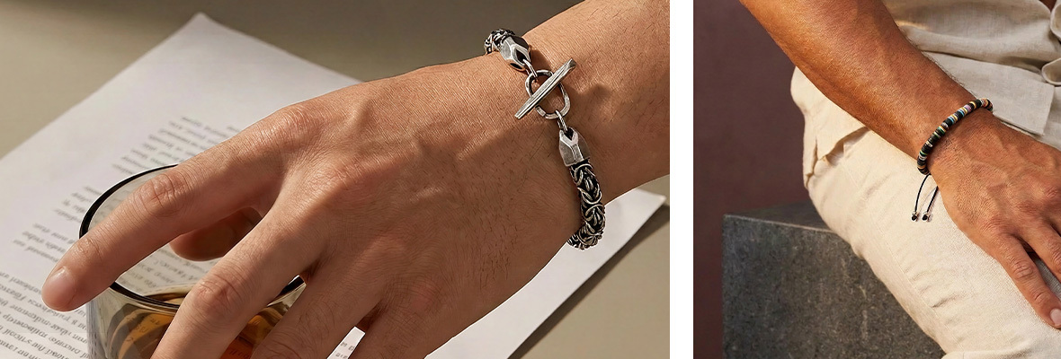 Quality Mens Silver Leather Stone Bracelets