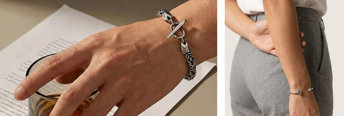 Quality Mens Silver Leather Stone Bracelets