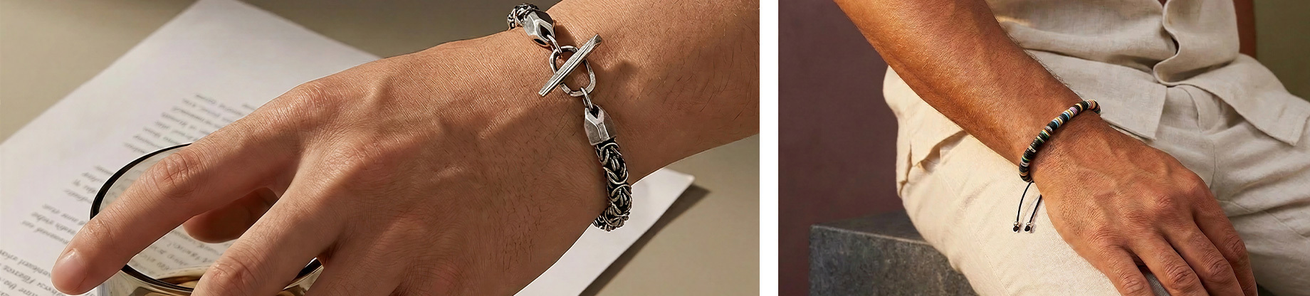 Quality Mens Silver Leather Stone Bracelets