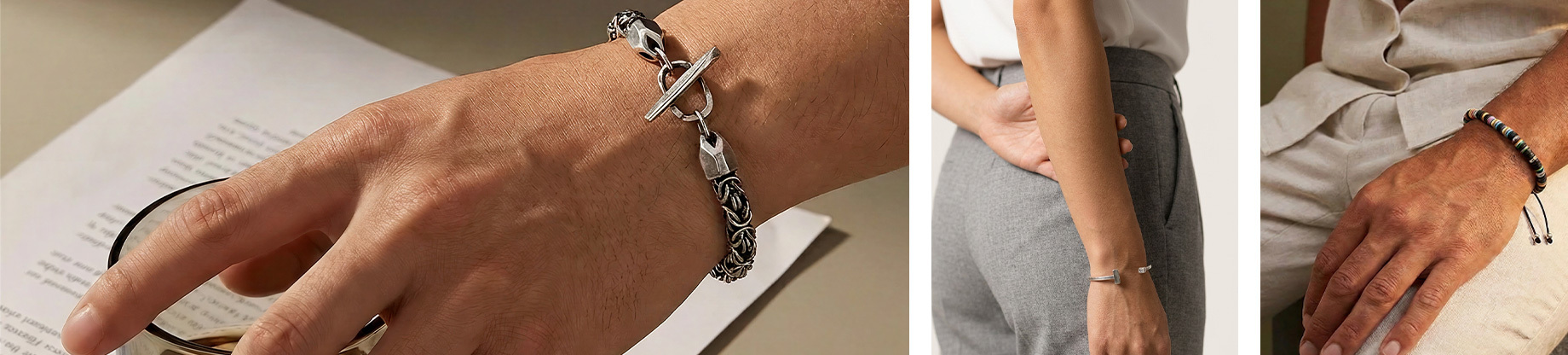 Quality Mens Silver Leather Stone Bracelets