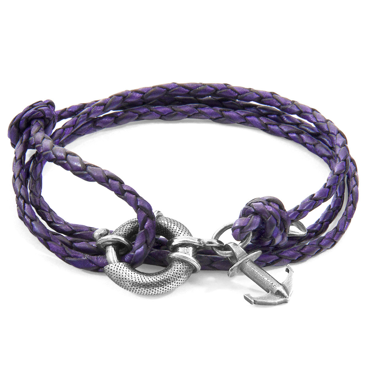 Grape Purple Clyde Anchor Silver and Braided Leather Bracelet | ANCHOR ...