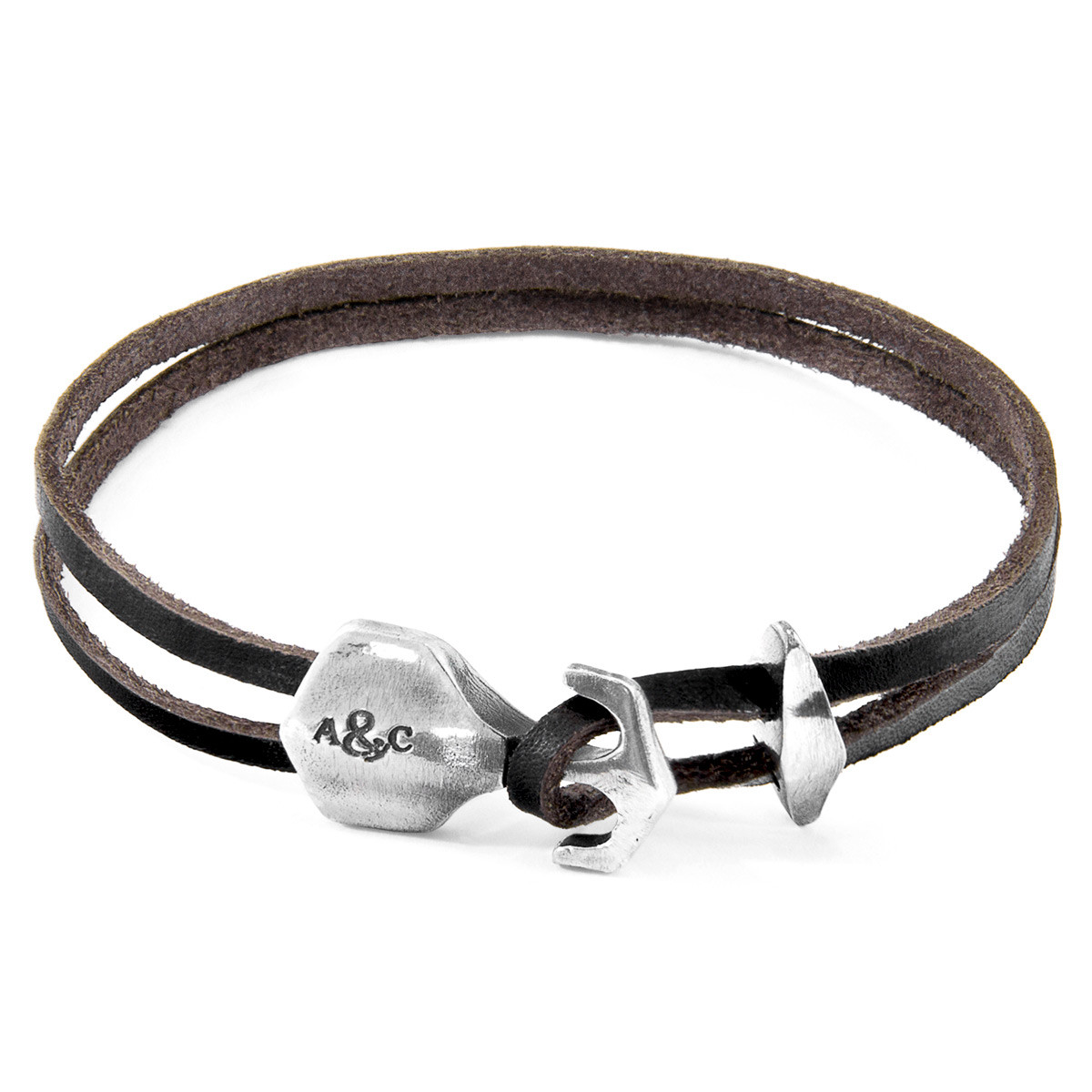 Dark Brown Delta Anchor Silver and Flat Leather Bracelet | ANCHOR & CREW