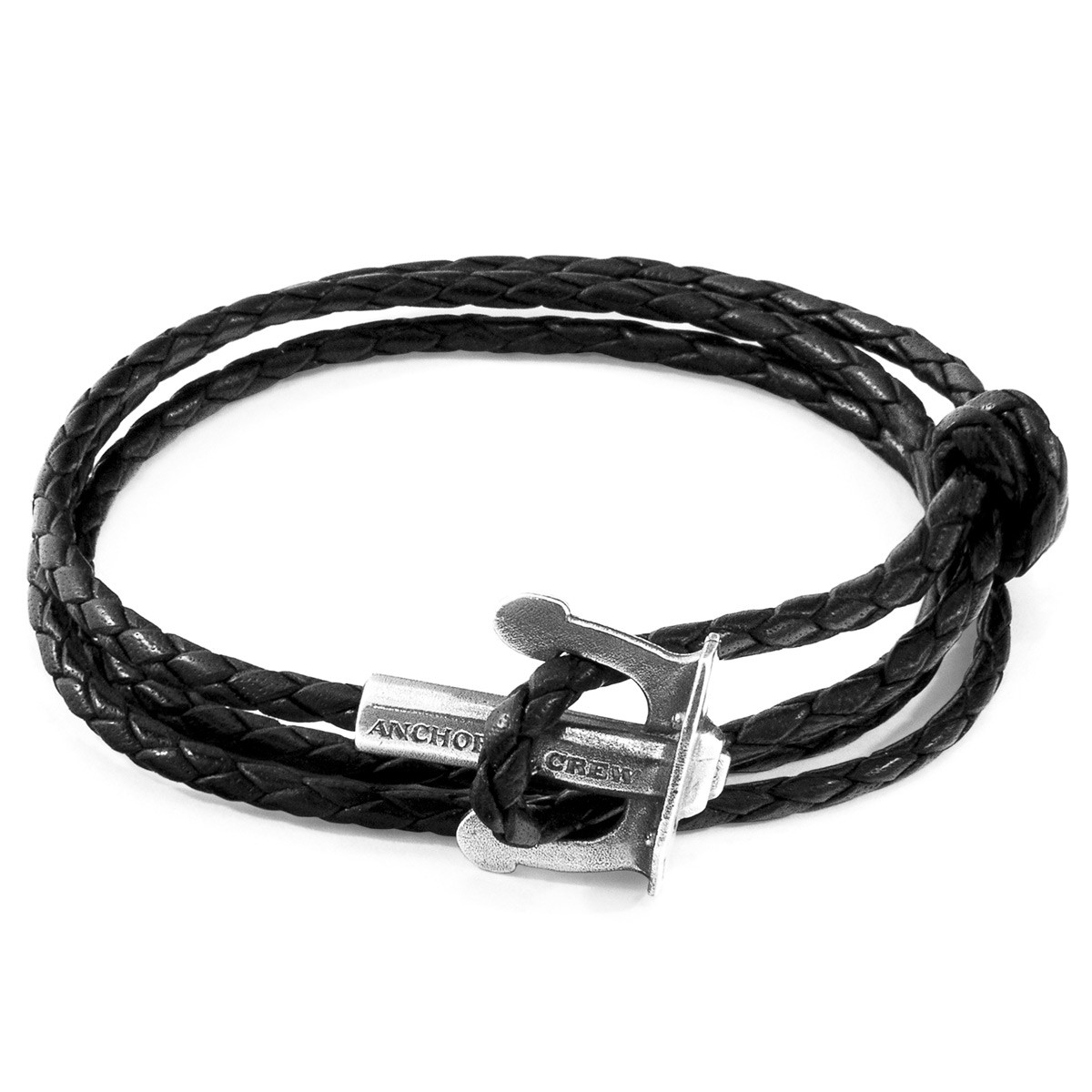 Coal Black Union Anchor Silver and Braided Leather Bracelet | ANCHOR ...