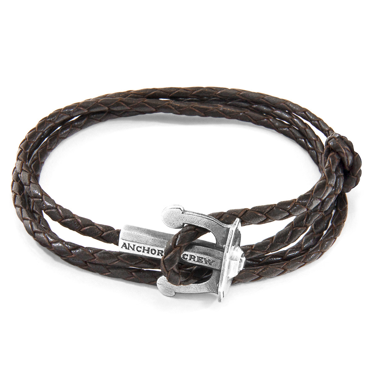 Dark Brown Union Anchor Silver and Braided Leather Bracelet | ANCHOR ...