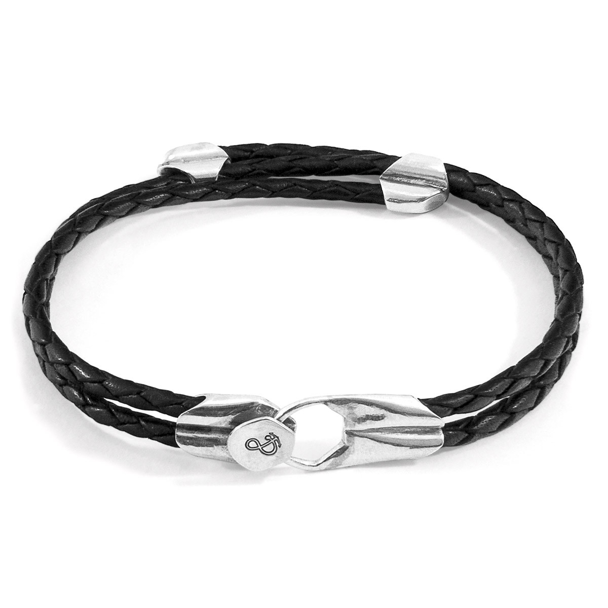 Coal Black Conway Silver and Braided Leather Bracelet | ANCHOR & CREW