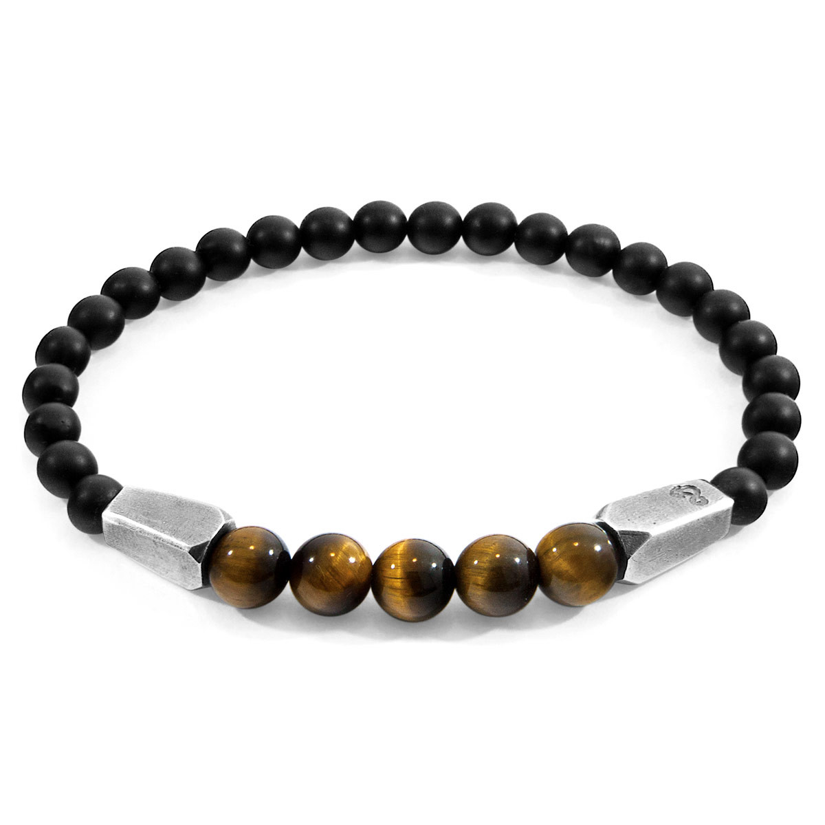 Brown Tigers Eye Hukou Silver and Stone Bracelet