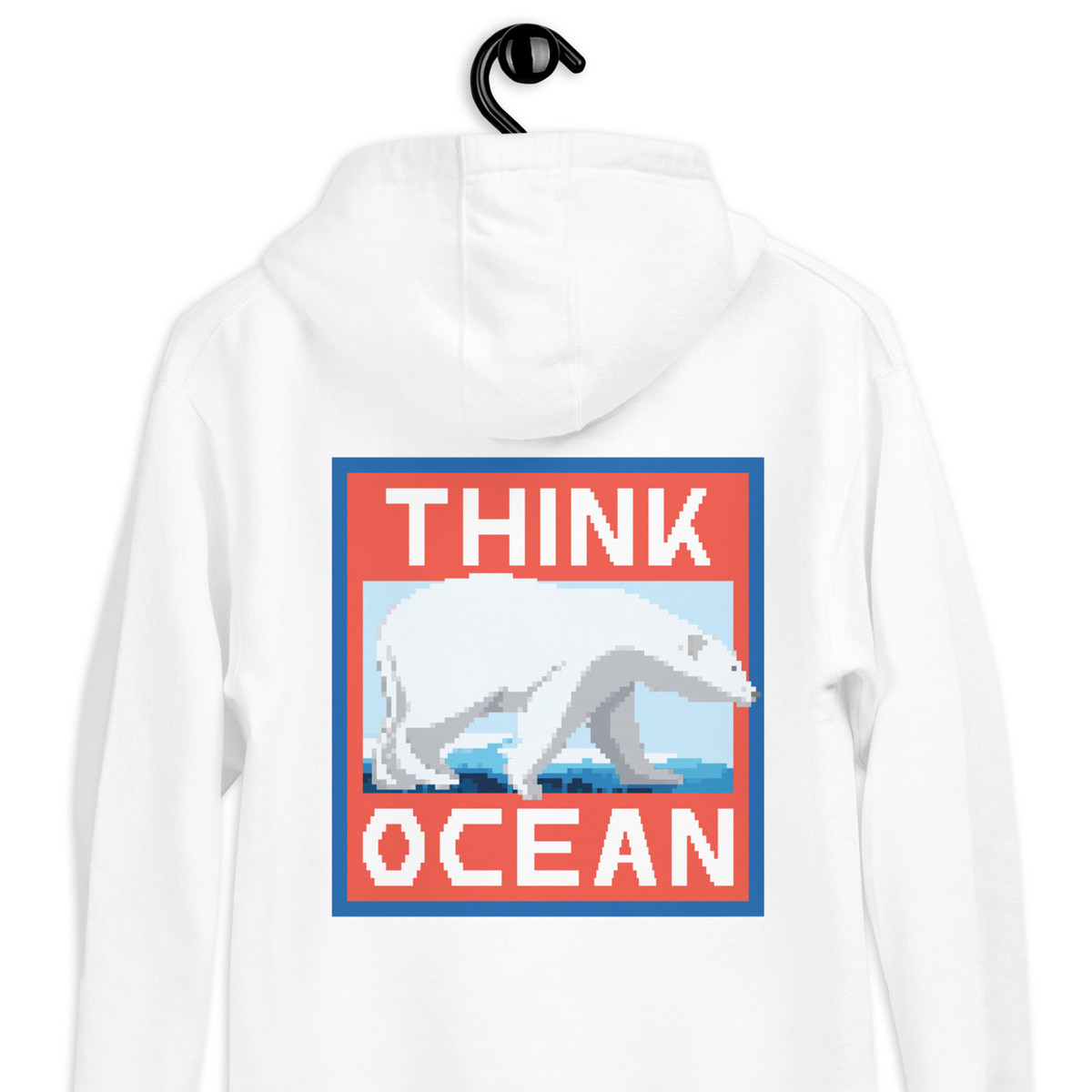 Think Ocean Polar Bear Pixel Art Cotton Blend Hoodie