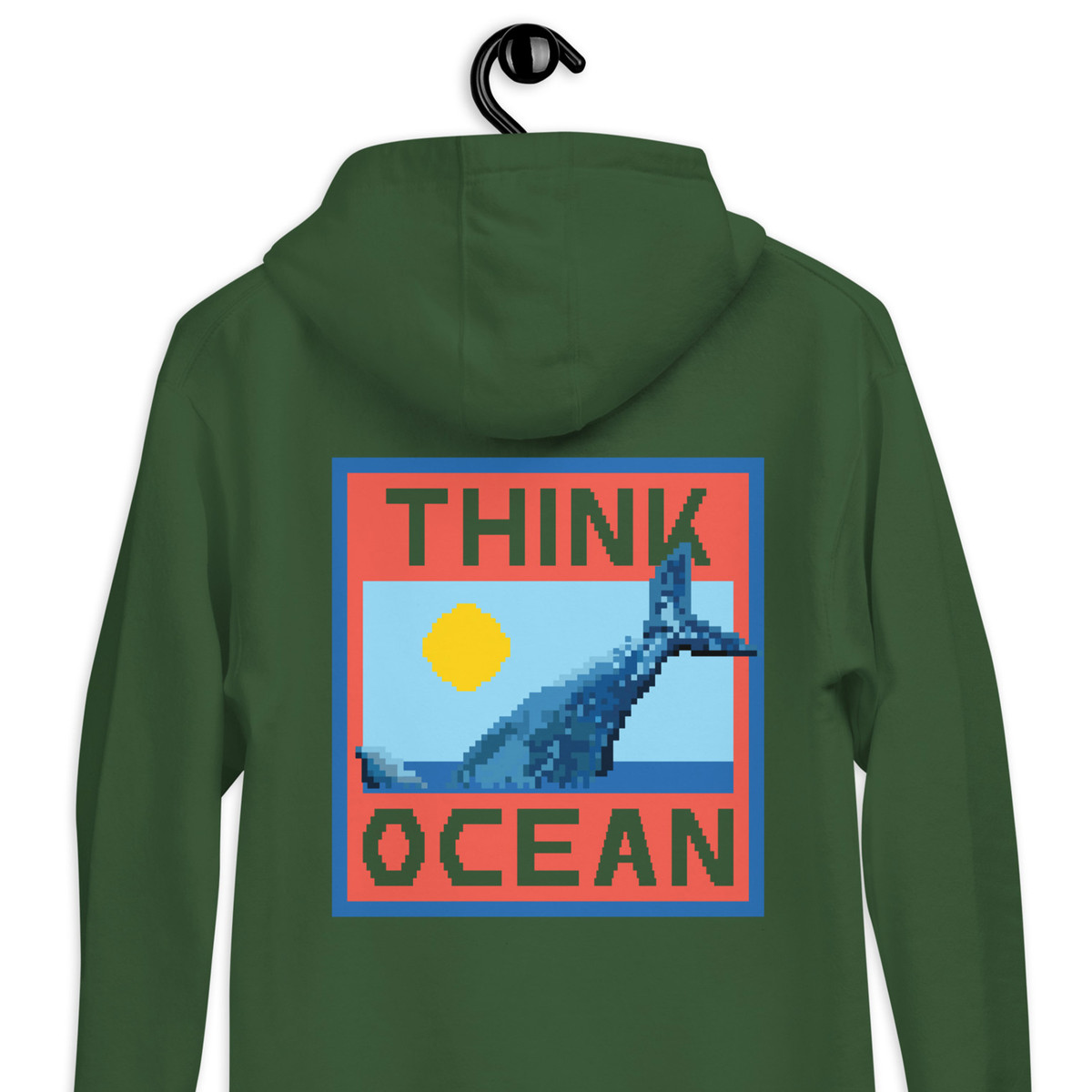 Think Ocean Whale Pixel Art Cotton Blend Hoodie