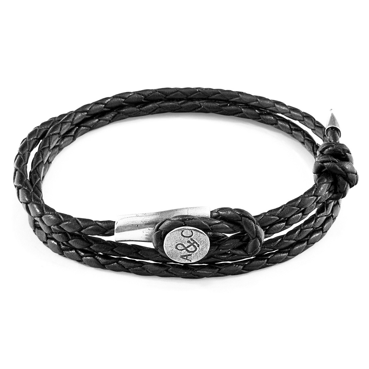 Coal Black Dundee Silver and Braided Leather Bracelet | ANCHOR & CREW