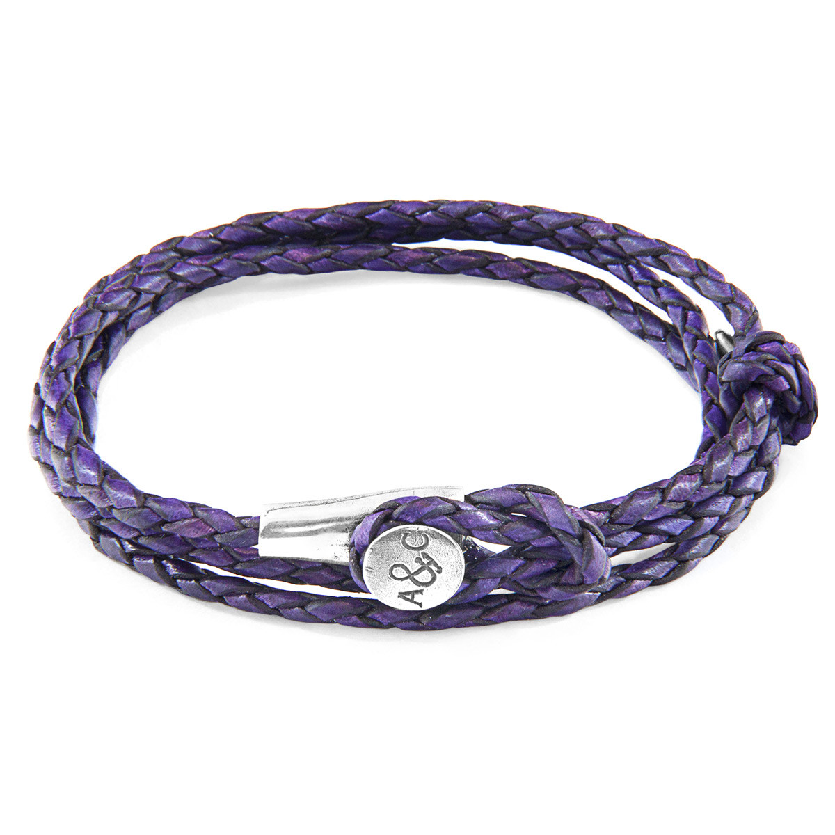 Grape Purple Dundee Silver and Braided Leather Bracelet | ANCHOR & CREW