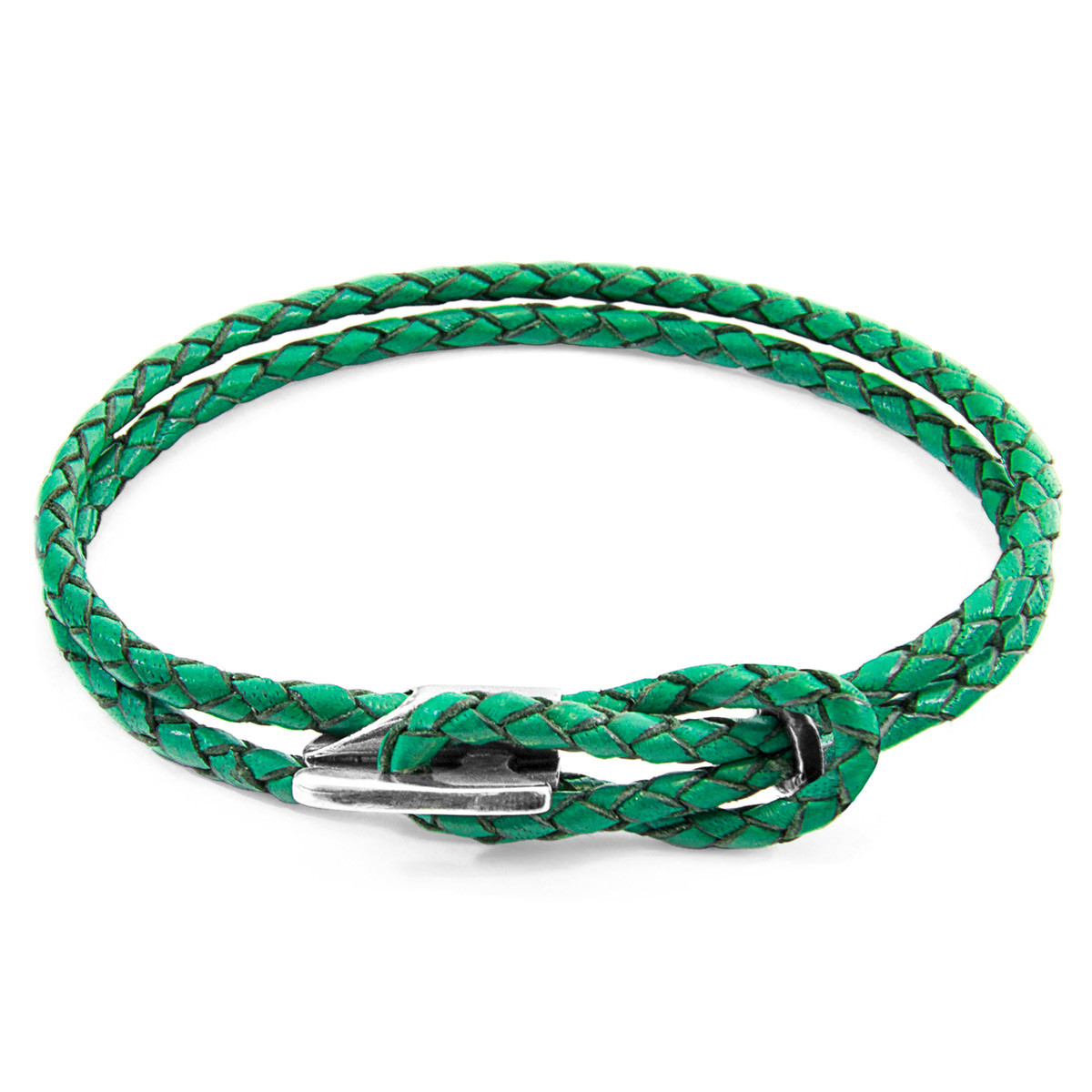 Fern Green Padstow Silver and Braided Leather Bracelet | ANCHOR & CREW