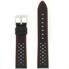 Watch Band Black Sport Leather GT Rally Racing Red Stitching