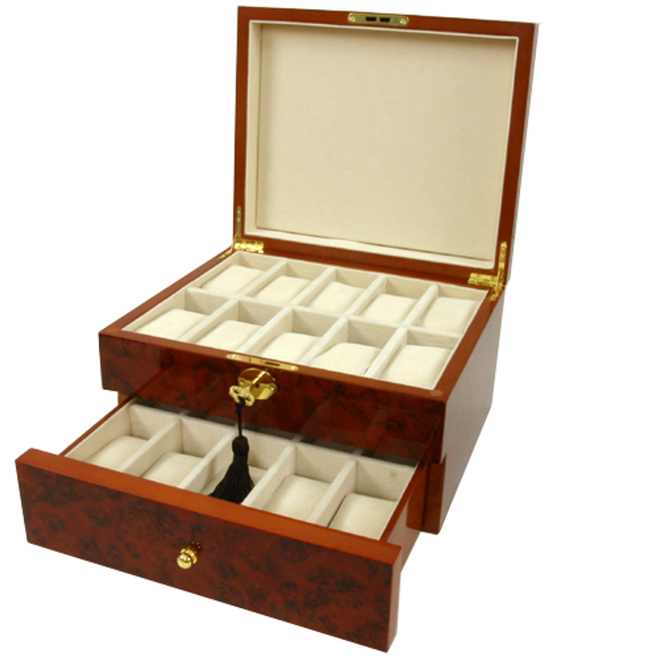 Burl Wood Watch Box Inlaid Design Tech Swiss Watch Cases