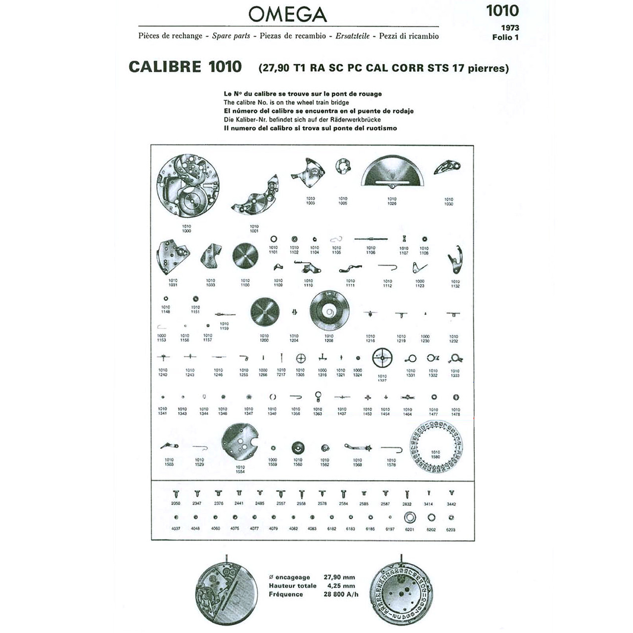 Omega 1010 parts list