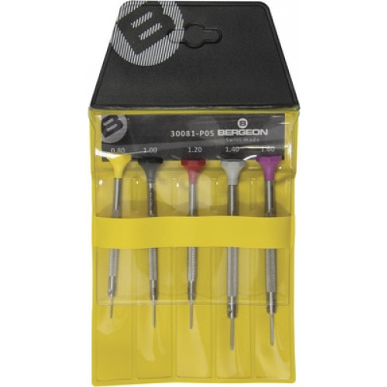 Bergeon® 30081-P05 Screwdriver Set Ergonomic Big Head in Steel 5 Pieces in Pouch