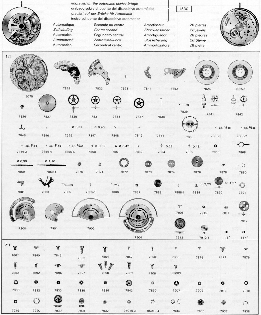 Rolex 1530 parts list