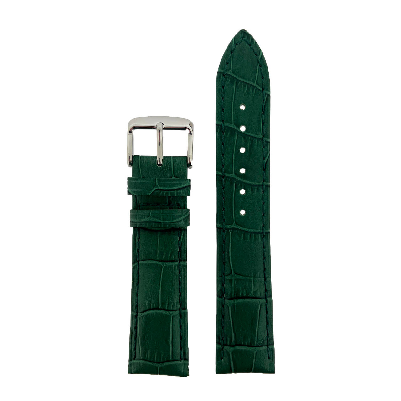 Watch Band Crocodile Grain Green Leather Comfort Lite Padded 18mm 20mm