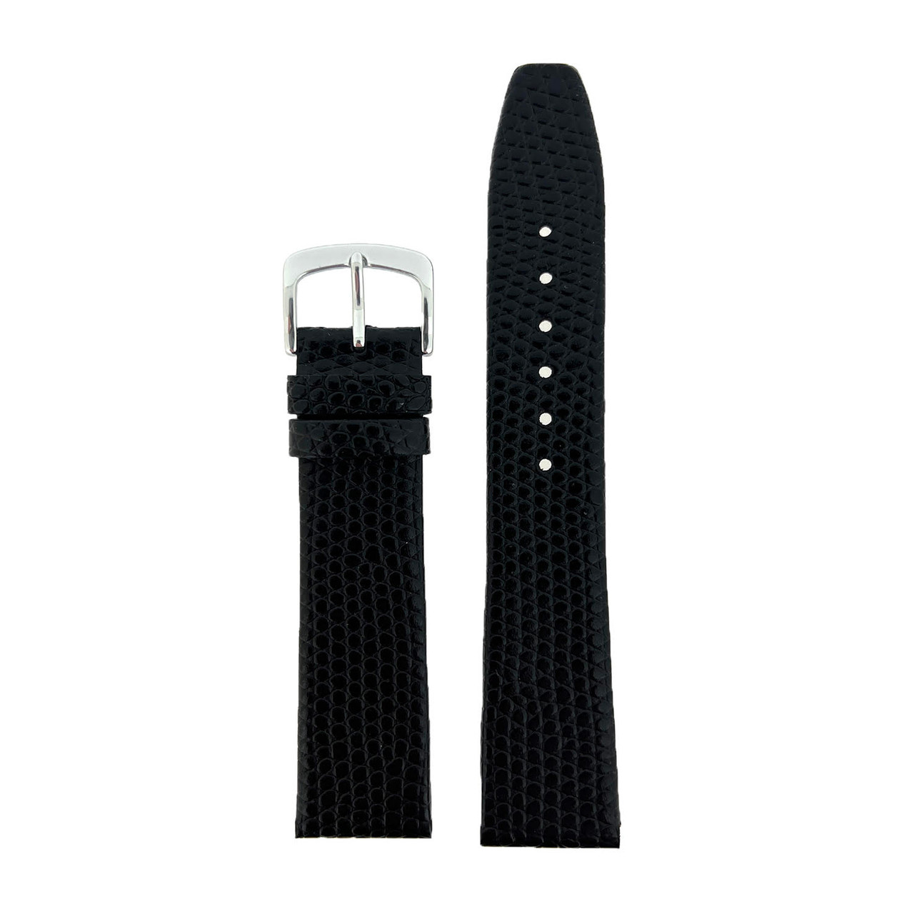 Watch Band Black Leather Lizard Grain 12mm - 20mm