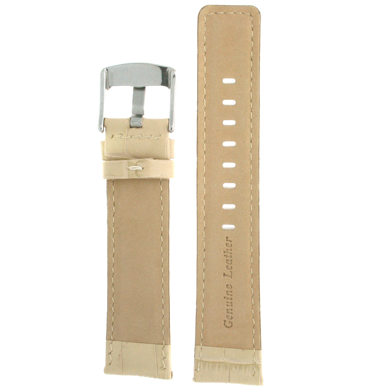 Watch Band Genuine Calfskin Leather Cream Sports Alligator Grain - Main