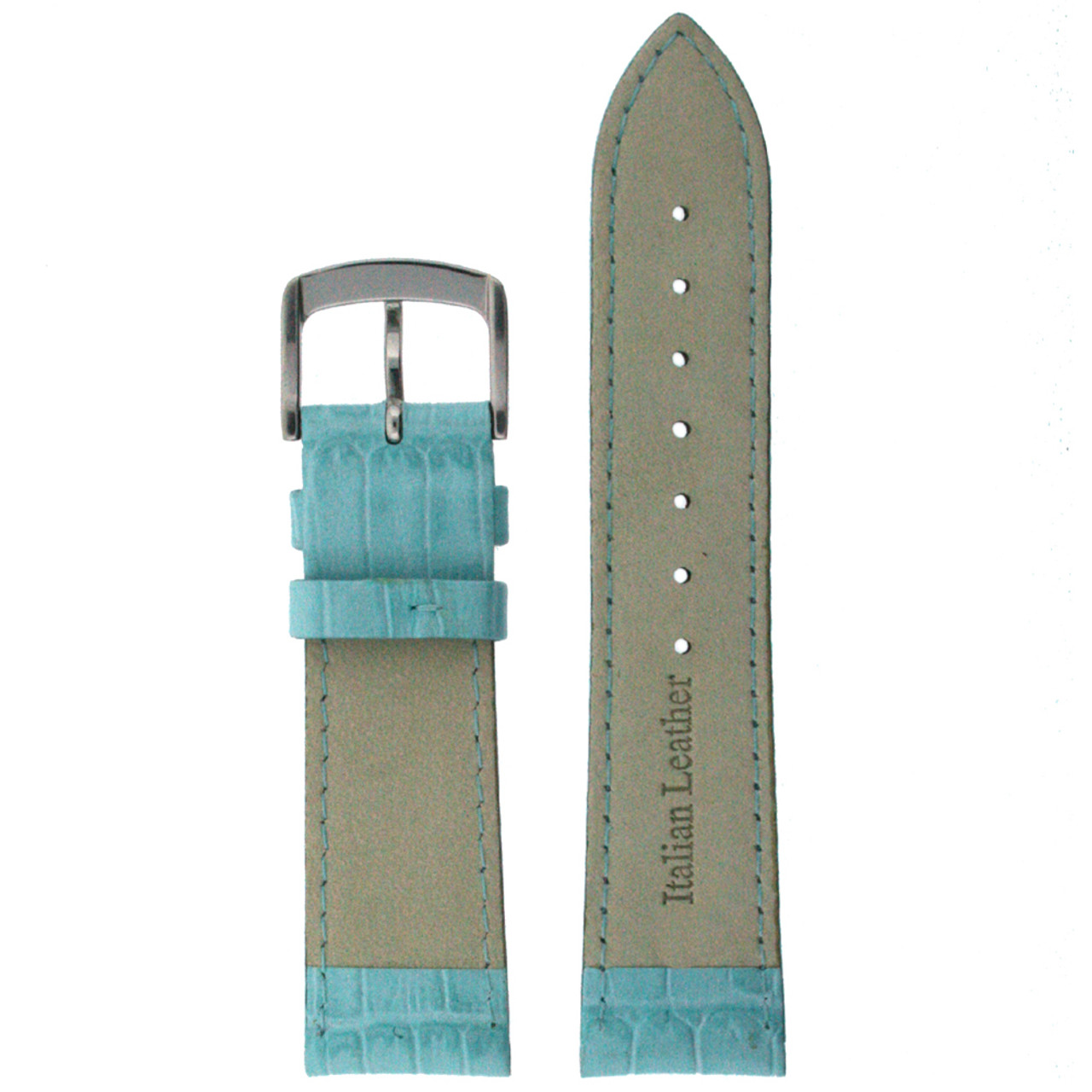 Leather Watch Band with Alligator Grain in Aqua - Bottom View - Main