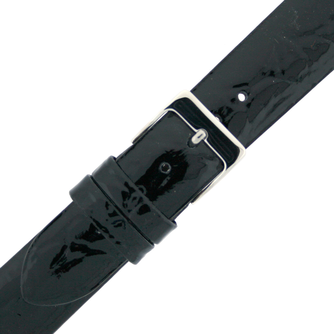 Watch Band Genuine Patent Leather Crocodile Grain Black Built-In Spring