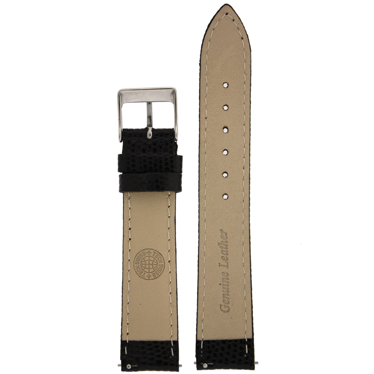 Watch Band Genuine Leather Lizard Grain Black Quick Release Built-in Pins - Main