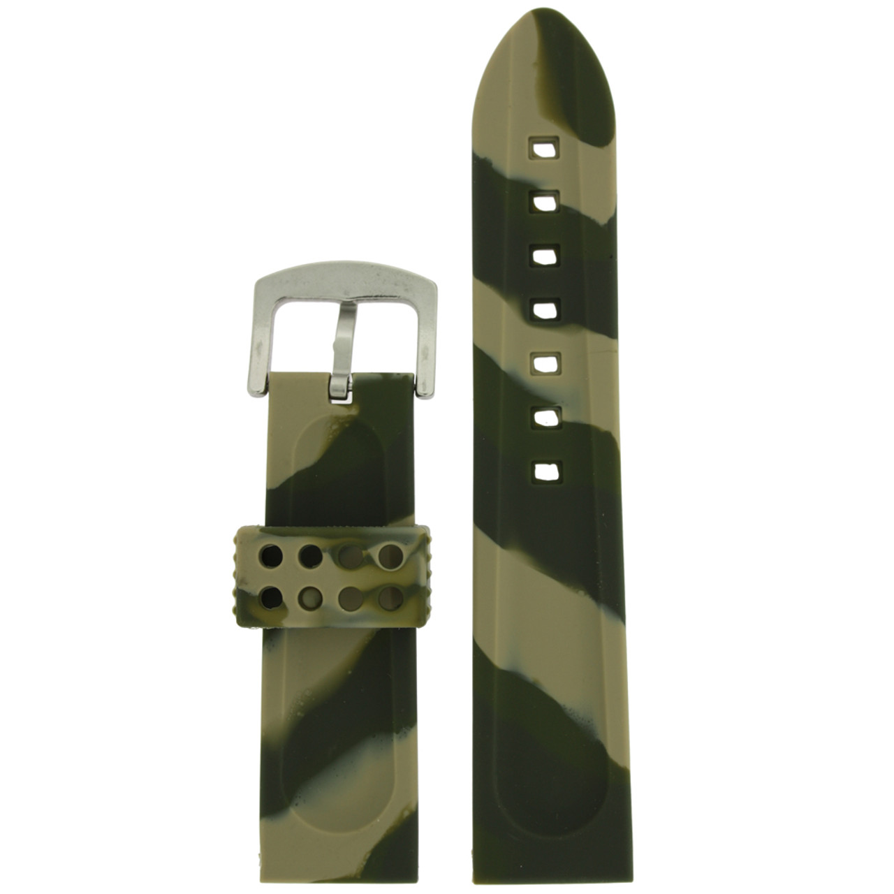 Watch Band Silicone Rubber Heavy Military Camouflage Army Green Strap - Main