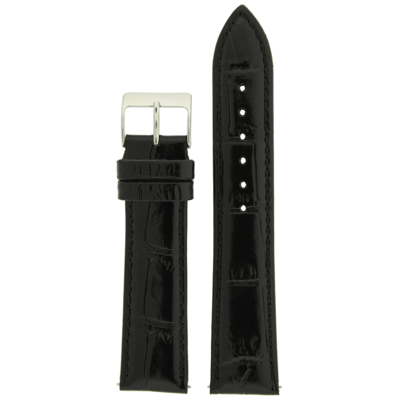 Watch Band Crocodile Grain Black Quick Release Built-In Spring Bars