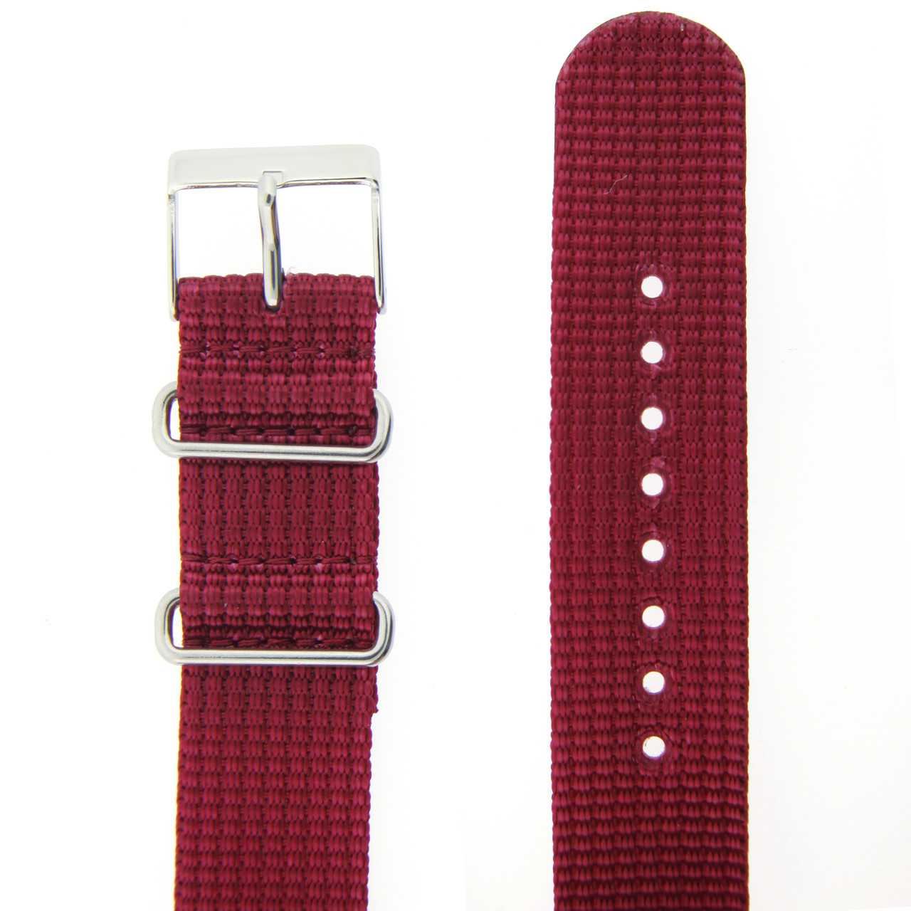 Watch Band Nylon One-Piece Sport Strap Burgundy Red Stainless Buckle 20 mm