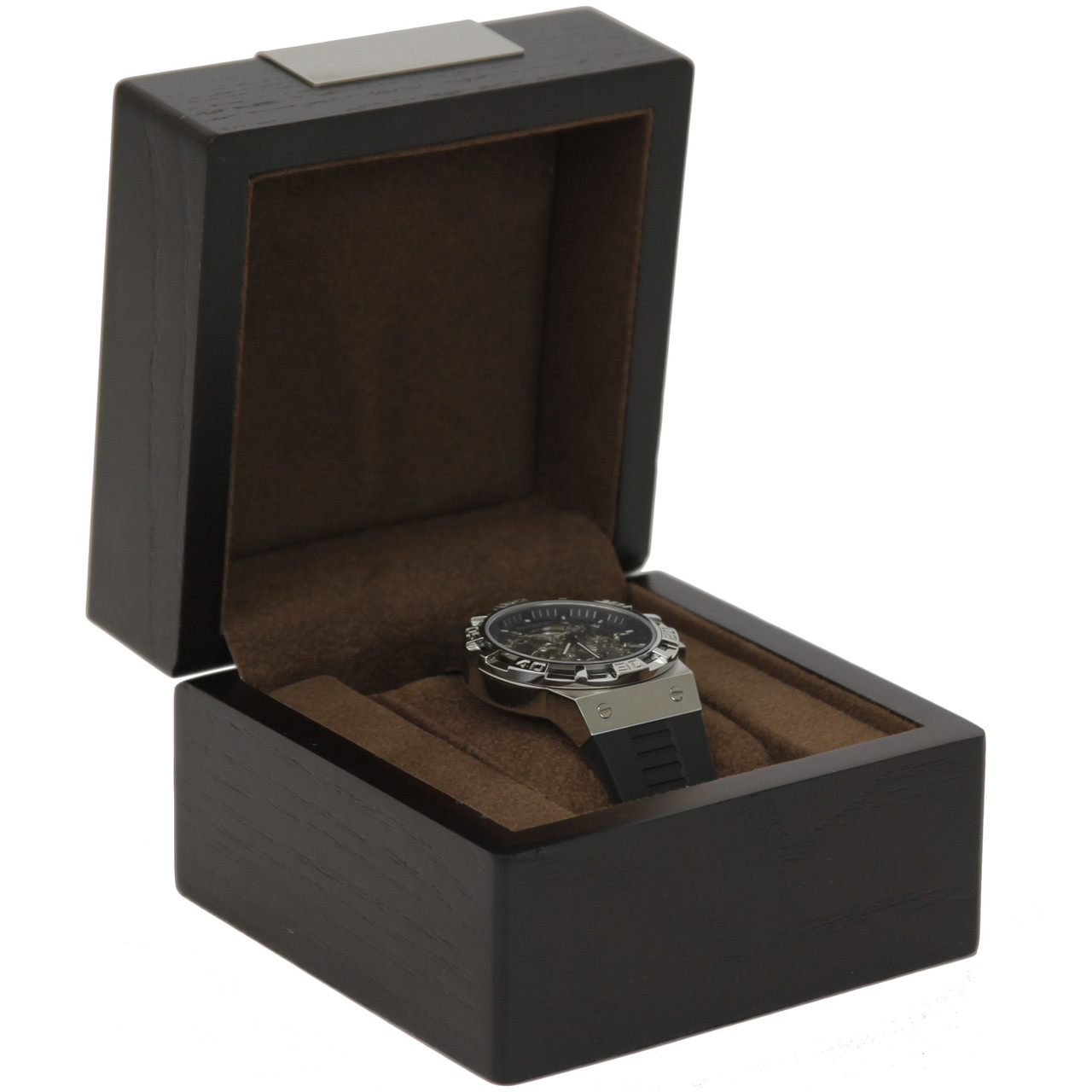 Single Watch Box 1 Extra Large Watch Wood Brown Finish Engravable Plate
