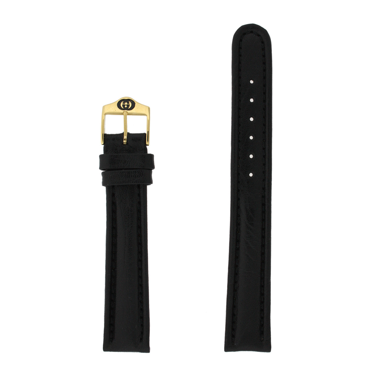 Gucci Watch Band 17mm Black Calf Padded  Leather 