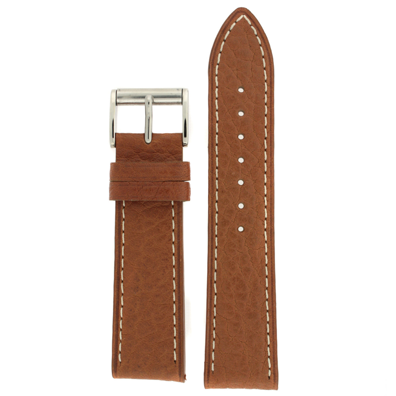 Watch Band Leather Tan White Stitching Roller Buckle